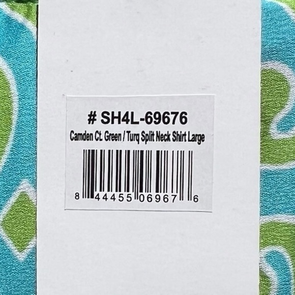 🌻 NEW w/tag Buckhead Betties Camden Ct. Green Turquoise Split Neck Top Blouse L - Picture 10 of 10